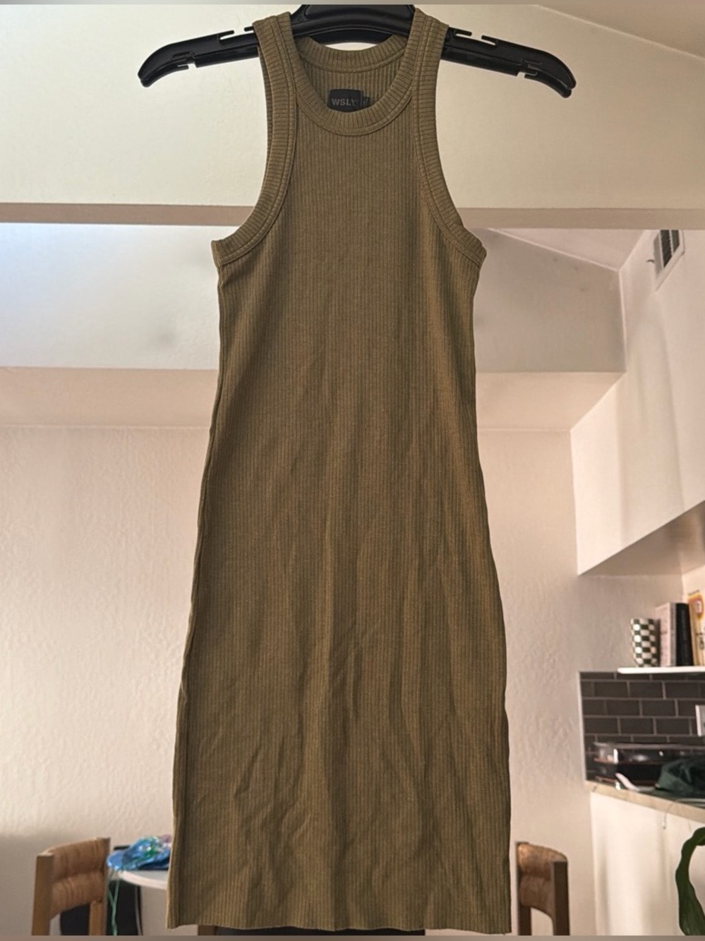 WSLY Olive Ribbed Tank Dress - Sleeveless Bodycon. BNWT. Size small